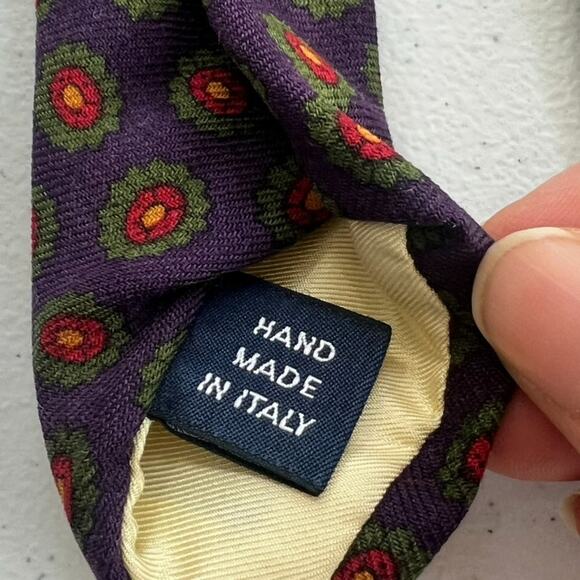 Polo by Ralph Lauren Men's Tie 57" Navy Blue Floral 100% Wool Handmade In Italy - Picture 4 of 14